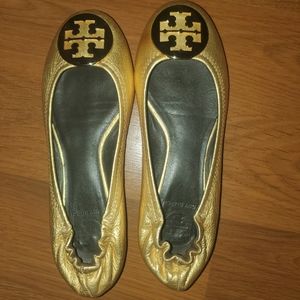 Tory Burch gold Reva flats